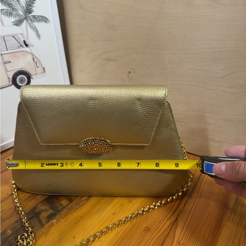 Landau vintage Gold Metallic Chain crossbody Clutch - Picture 9 of 12